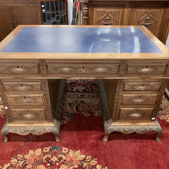Edwardian Mahogany Leather Top Kneehole Pedestal Desk