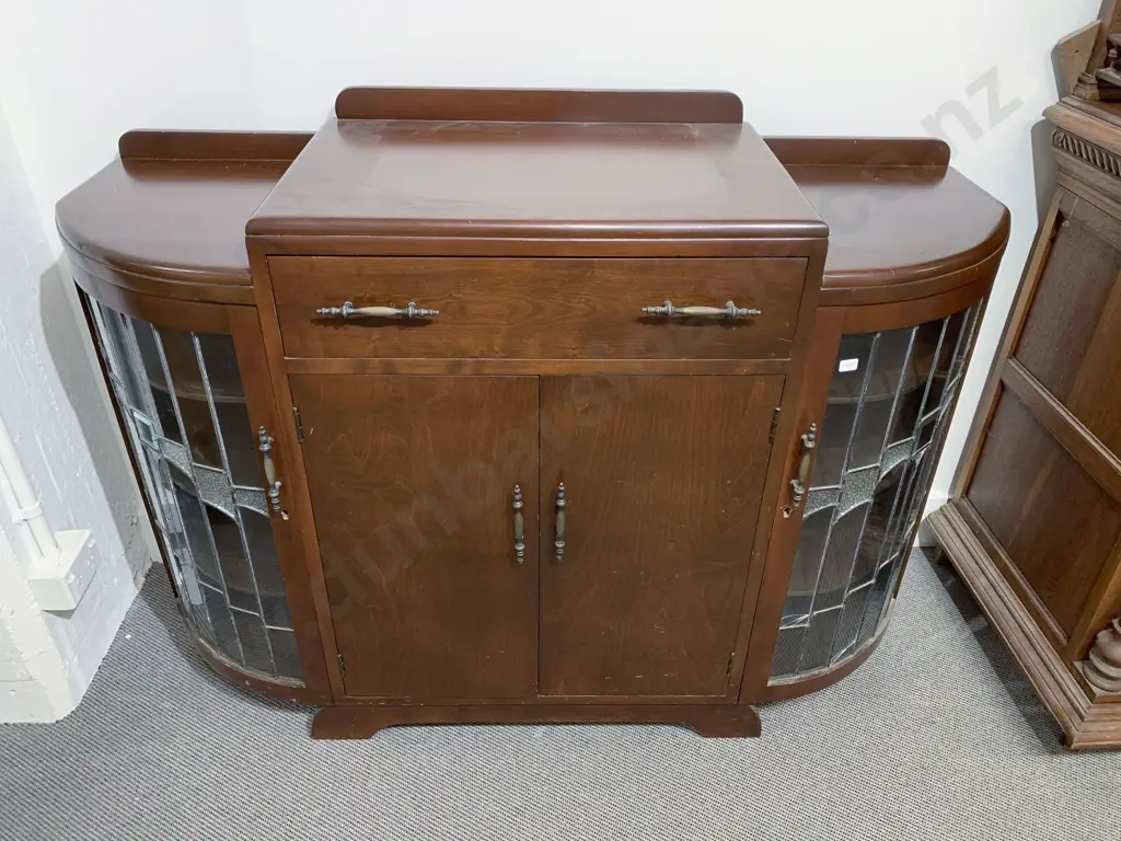 Art Deco Oak Glazed Sideboard Image 1++