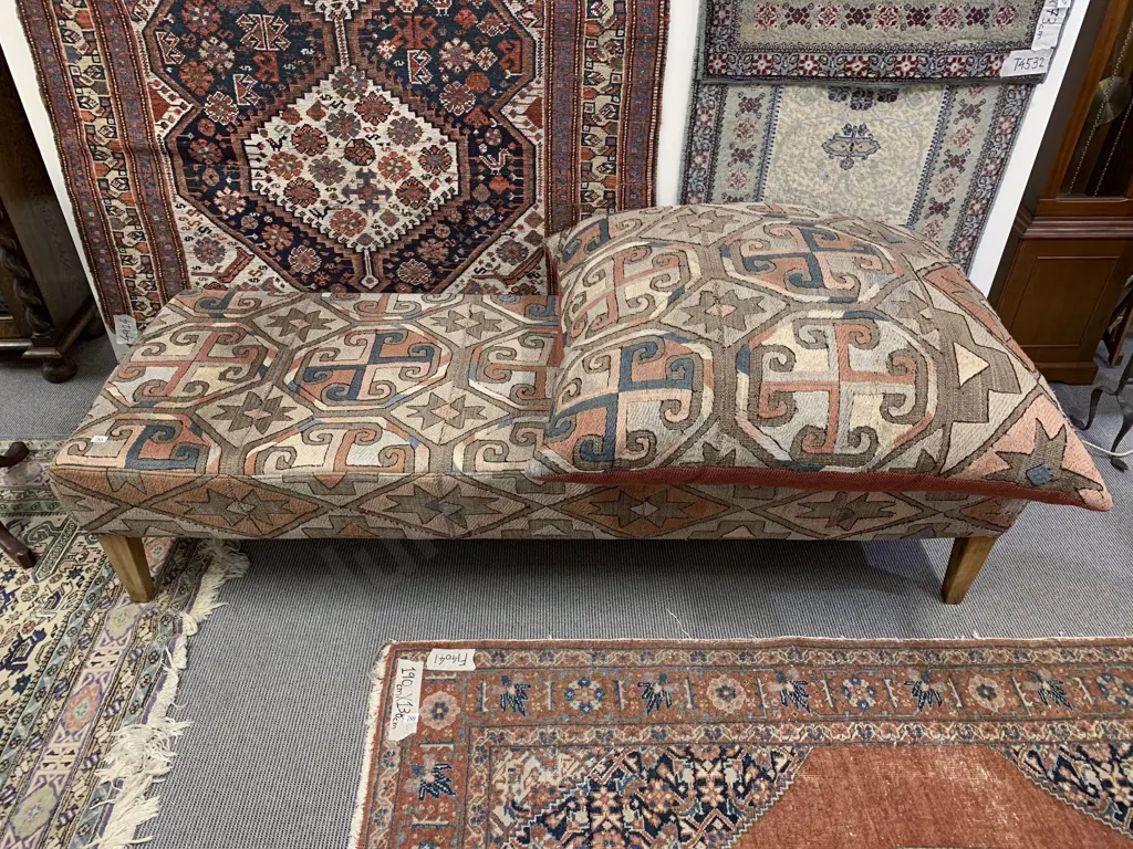 Kelim Upholstered Rectangular Window Stool & Large Matching Floor Cushion Image 1++