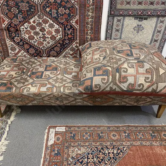 Kelim Upholstered Rectangular Window Stool & Large Matching Floor Cushion