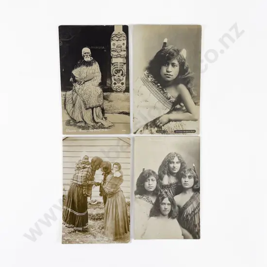 4 Vintage Maori Black & White Postcards