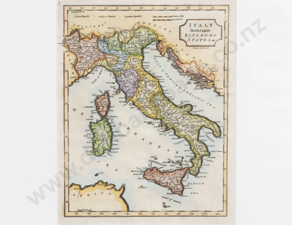 After Topham - Italy Divided into its Kingdoms States etc Image 1++