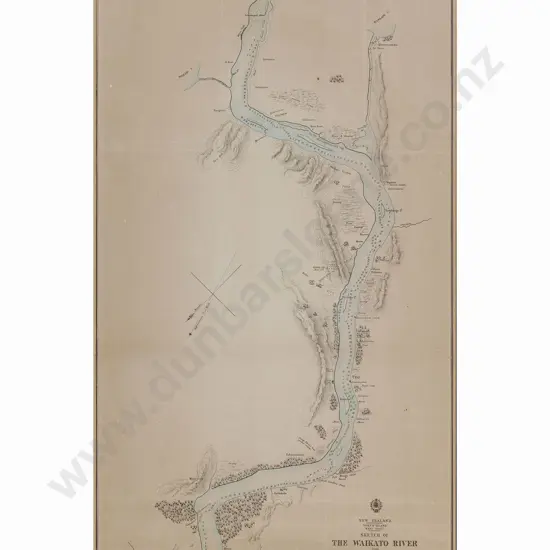 After Charles Heaphy - NZ Sketch of the Waikato River 1863 - Framed Vintage Map