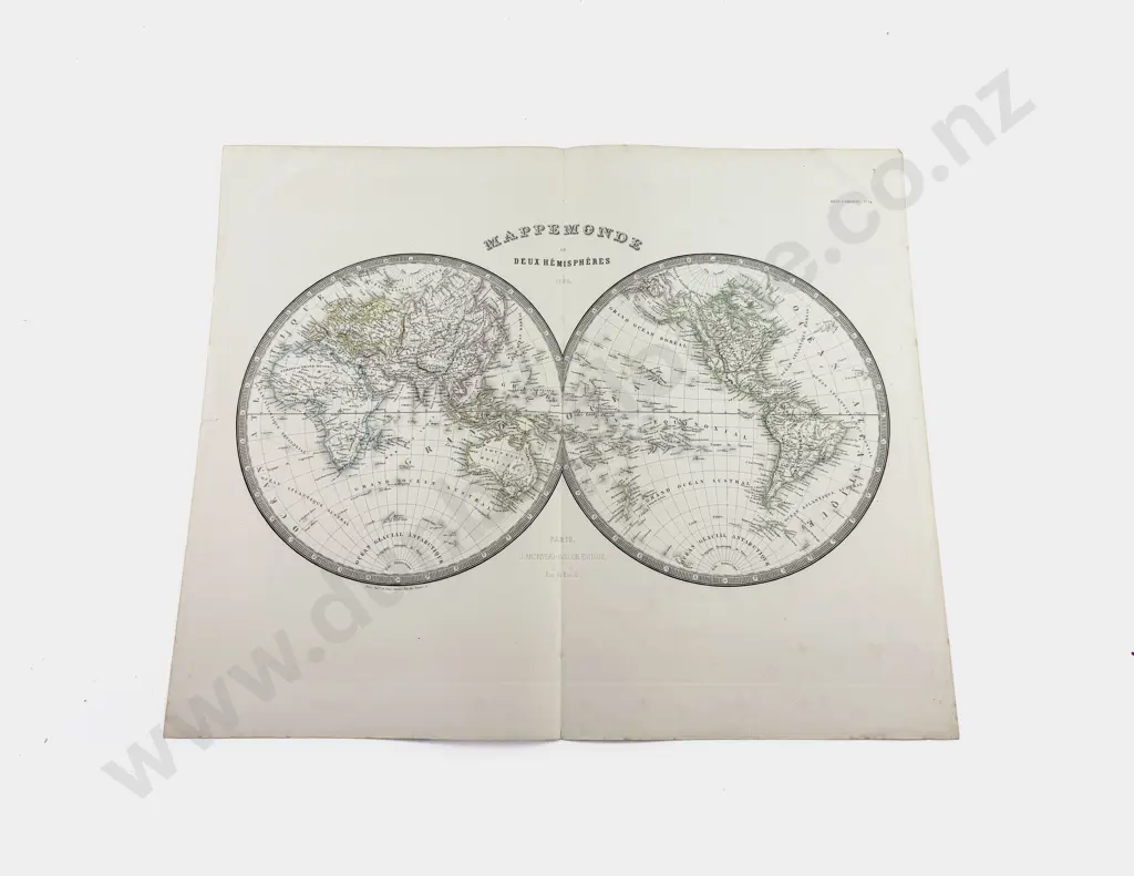 Eugene Andriveau Goujon - Mappe Monde en Deux Hemispheres 1854 Image 1++