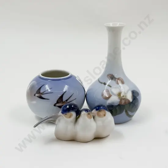 B&G Vase With Royal Copenhagen Vase and Bird Figure Group