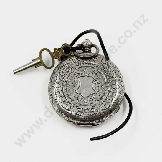 .935 Silver Hunter Case Key Wind Engraved Pocket Watch