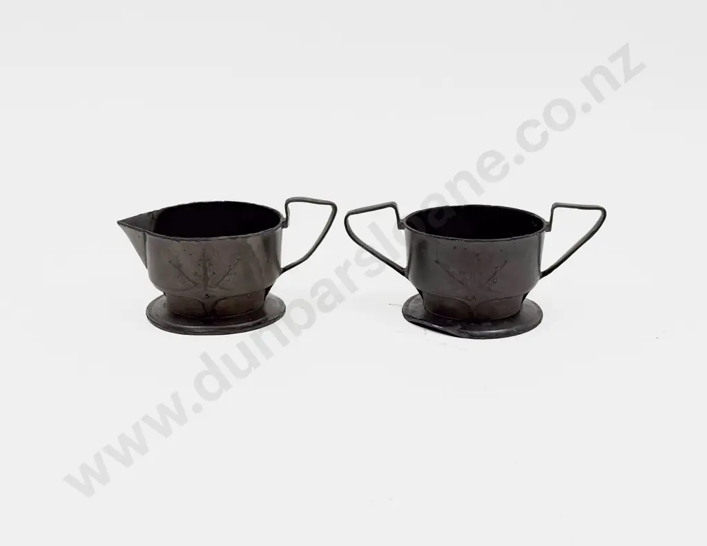 Art Nouveau Orivit Pewter Milk Jug & Sugar Bowl Set Image 1++