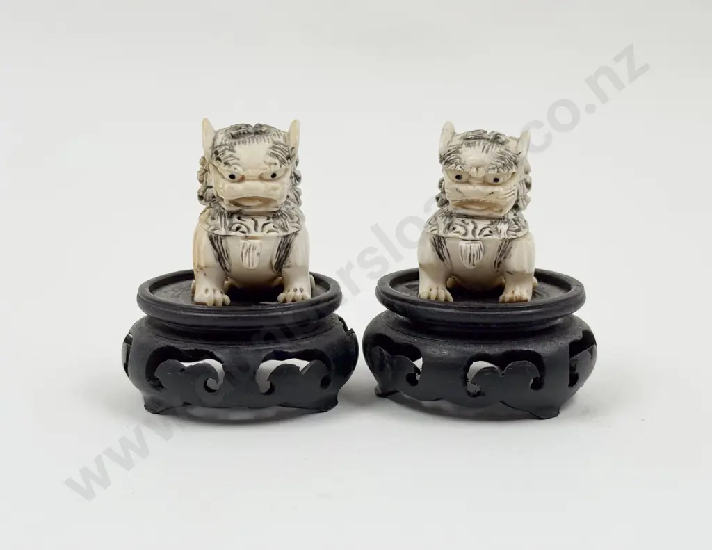 Pair of Small Ivory Fu Dogs on Associated Stands Image 1++