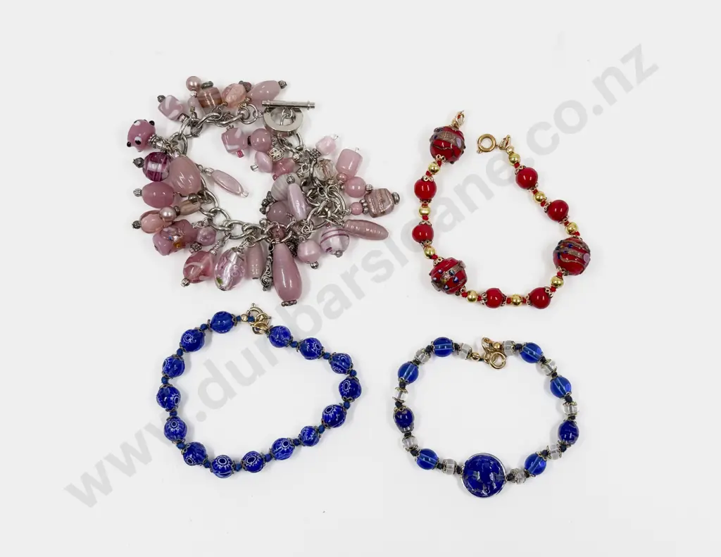 Three Murano Beaded Bracelets and Charm Bracelet Image 1++