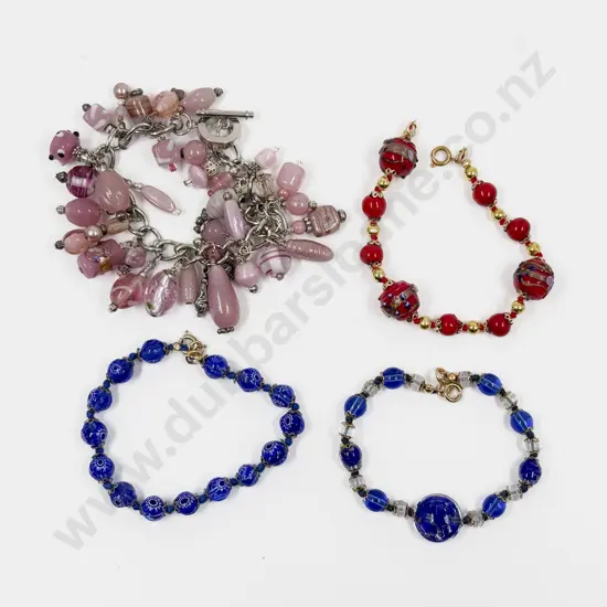 Three Murano Beaded Bracelets and Charm Bracelet