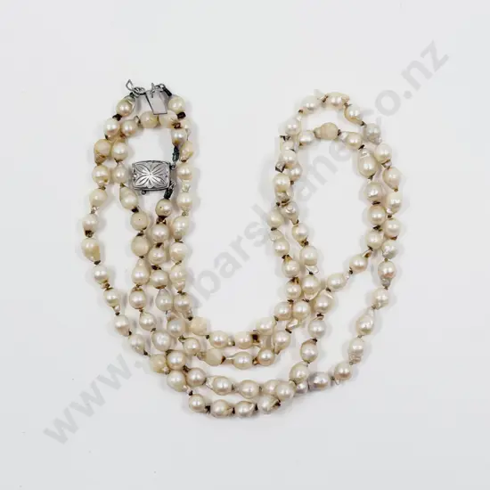 Double Strand Fresh Water Pearl Necklace with S/S Clasp