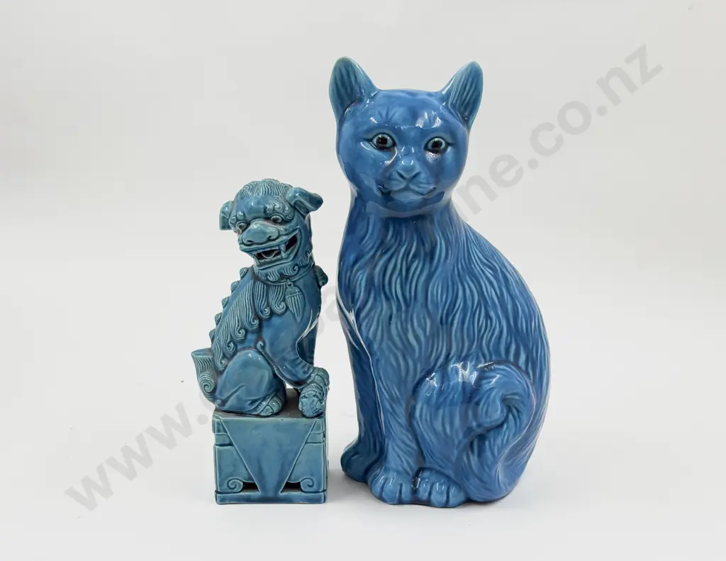 Turquoise Glazed Fu Dog and Cat Image 1++