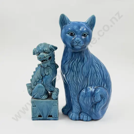 Turquoise Glazed Fu Dog and Cat
