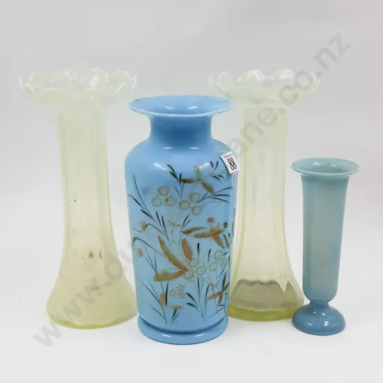 Pair of Luster Glass Vases and Two others