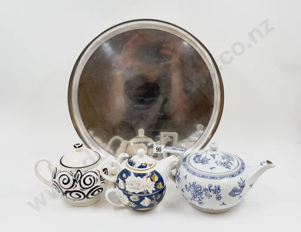Three Assorted Tea Pots on CircularTray Image 1++