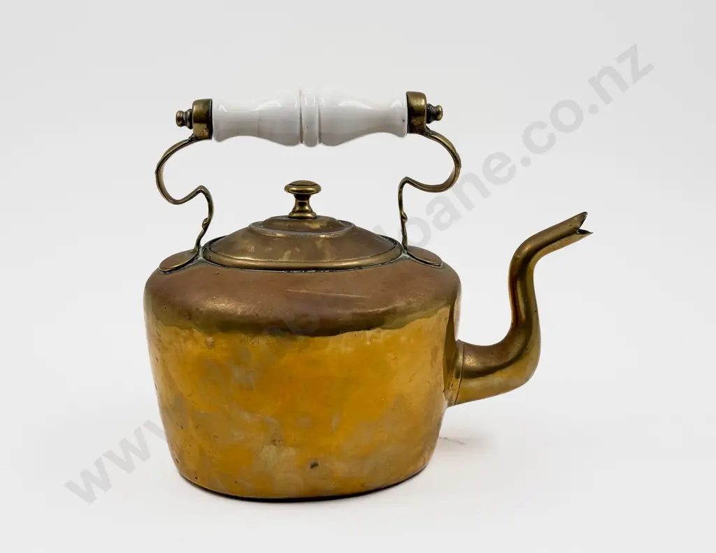 Antique Brass Kettle with Ceramic Handle Image 1++