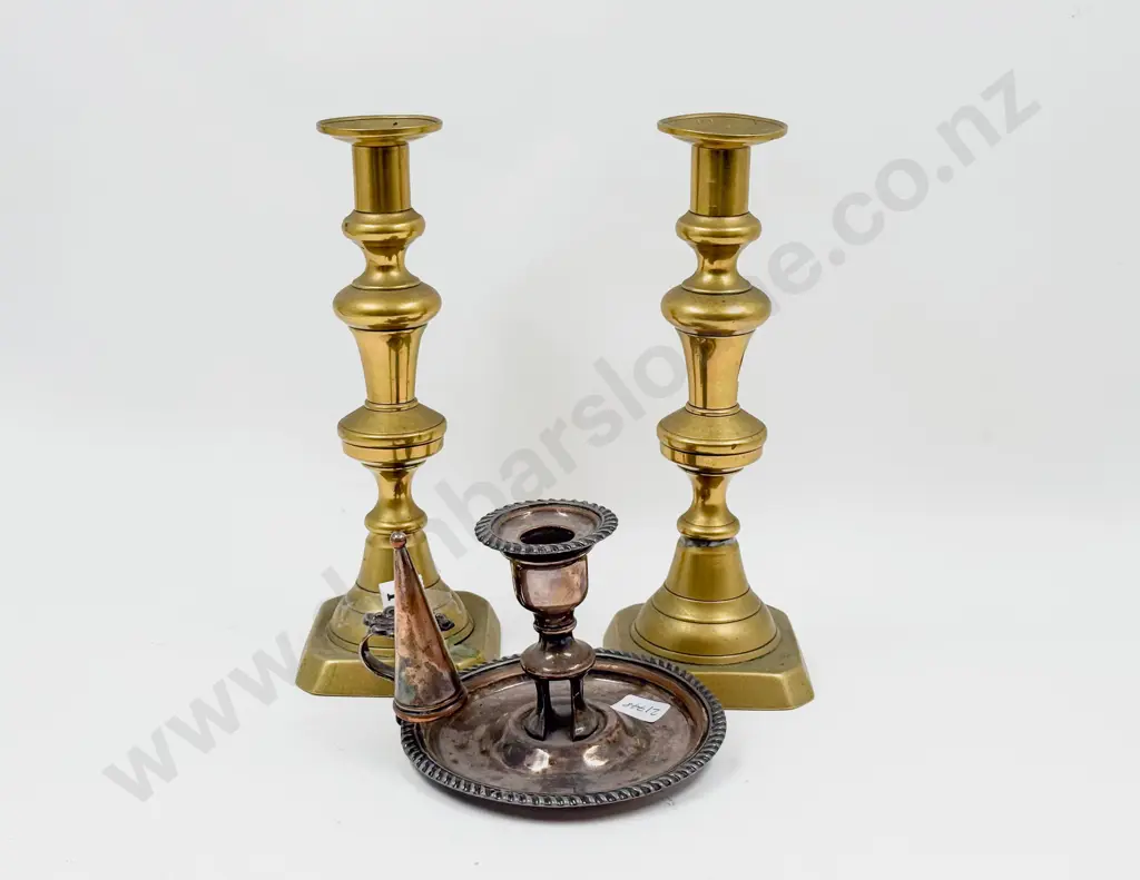Pair of Brass Candlesticks & Other Image 1++
