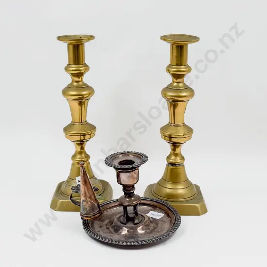 Pair of Brass Candlesticks & Other