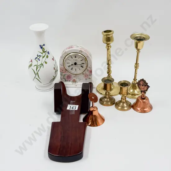 Quantity of Assorted Brassware together with Ceramic Desk Clock etc
