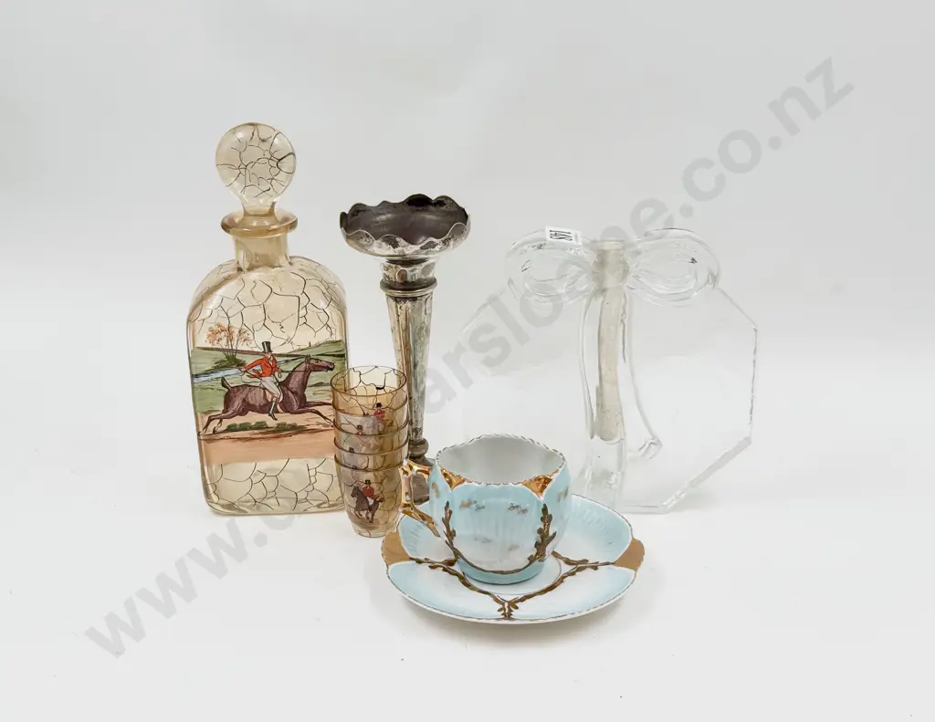 Small Quantity of Assorted incl Liqueur Decanter & Matching Cups with Art Glass Candleholder etc Image 1++