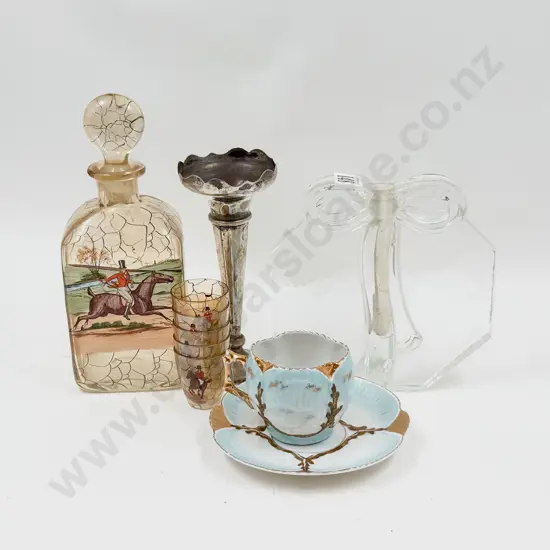 Small Quantity of Assorted incl Liqueur Decanter & Matching Cups with Art Glass Candleholder etc