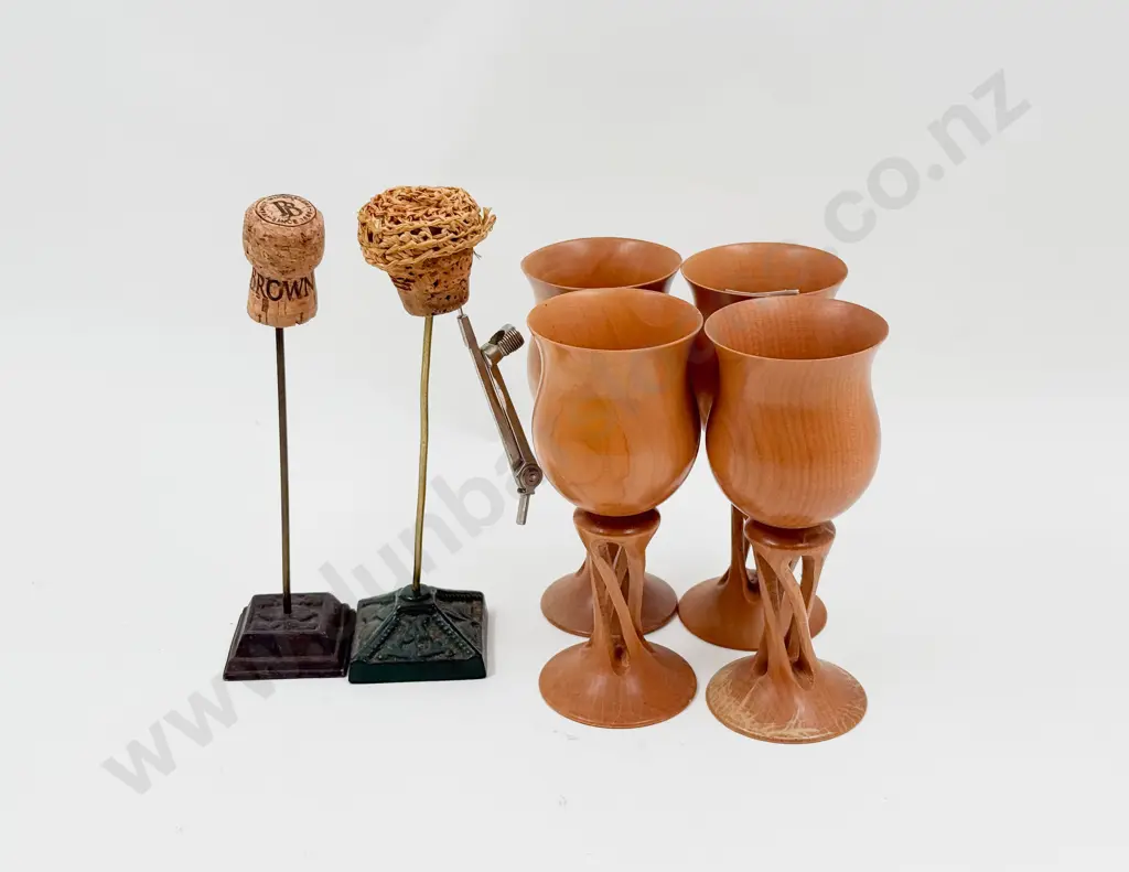 Four NZ Turned Wood Goblets etc Image 1++