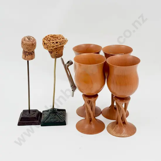 Four NZ Turned Wood Goblets etc