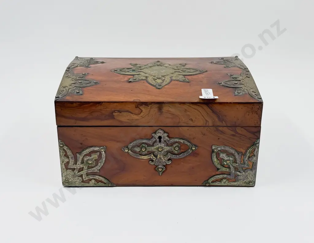 Brass Bound Walnut Sewing Box with Assorted Sewing Accessories Image 1++