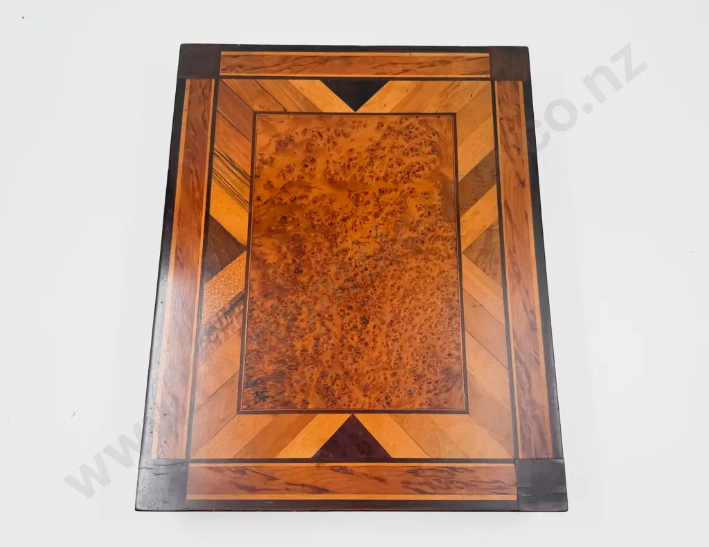 NZ Colonial Native Timber Parquetry Inlaid Games Box Image 1++