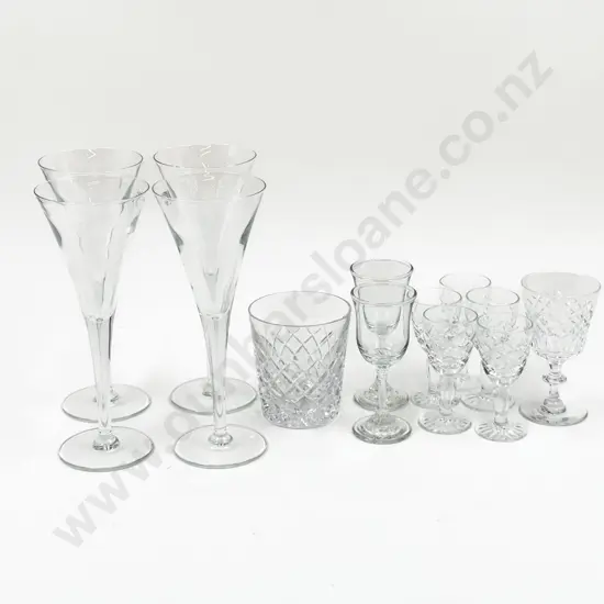 Set of Four Italian Champagne Glasses together with Assorted Crystal