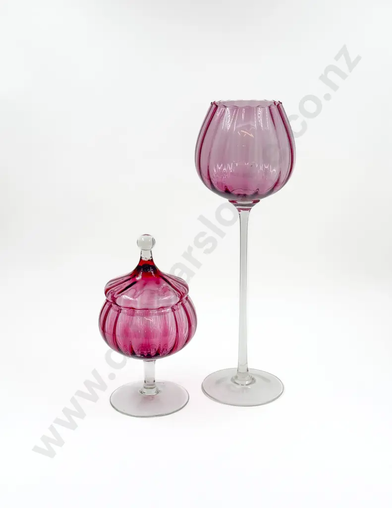 Two Pieces of Assorted Cranberry Glass Image 1++
