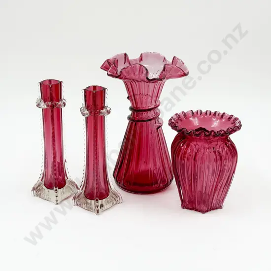 Four Pieces of Assorted Cranberry Glass