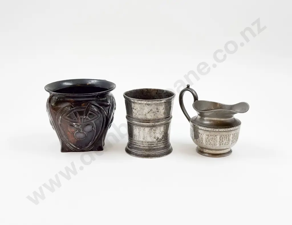 Small Art Nouveau Cast Metal Vase together with English Pewter Jug & Other Image 1++