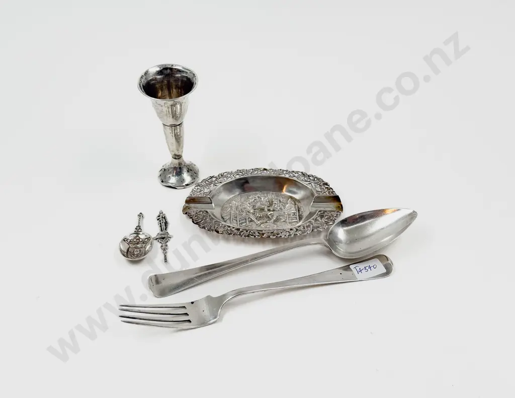 Silver Small Specimen Vase with Silver Fork and Spoon and two Others (faults) Image 1++