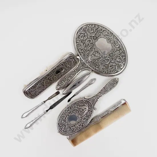 Qty of Mostly Silver Assorted Vanity/Dressing Table Items