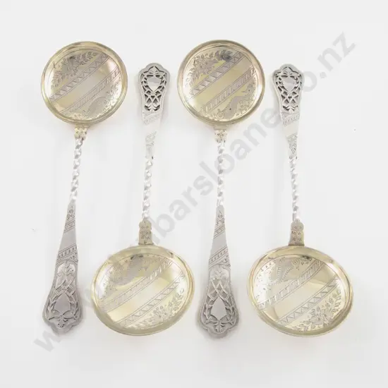 Late Vict Cased Set Of 4 S/P Serving Spoons