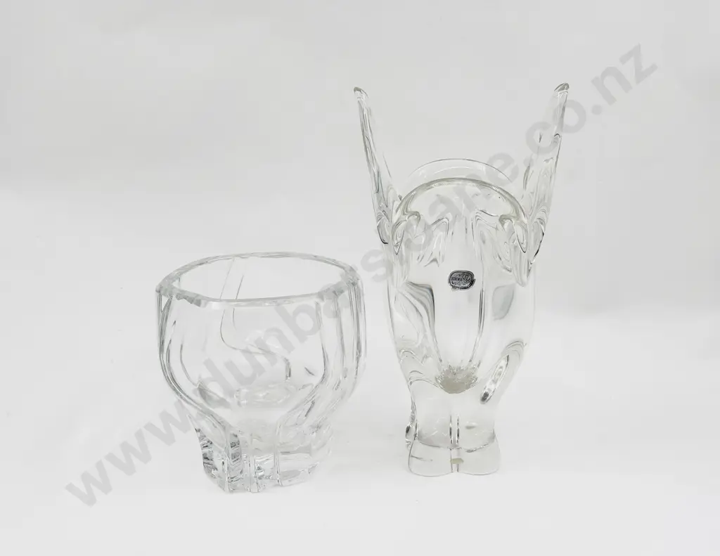 Orrefors Heavy Clear Glass Sculptured Vase & Czech Bohemia Vase Image 1++