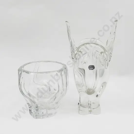 Orrefors Heavy Clear Glass Sculptured Vase & Czech Bohemia Vase