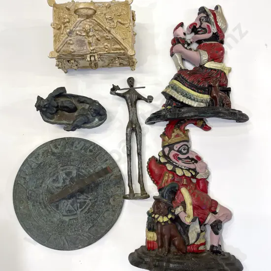 A Pair of Wrought Metal "Punch" Doorstops & Assorted Metal Ware