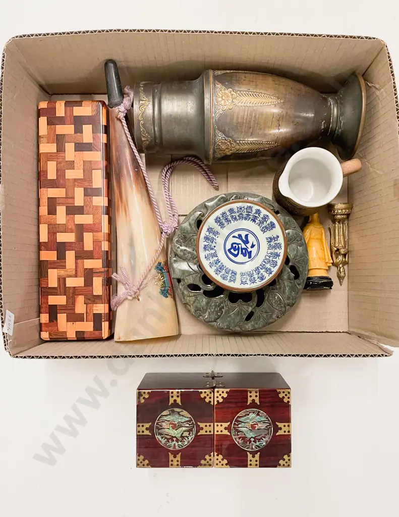 Box Quantity of Assorted Ornaments incl Jade Censer etc Image 1++