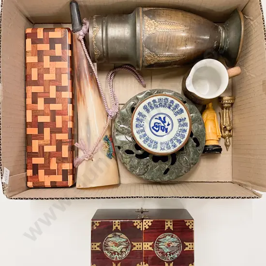 Box Quantity of Assorted Ornaments incl Jade Censer etc