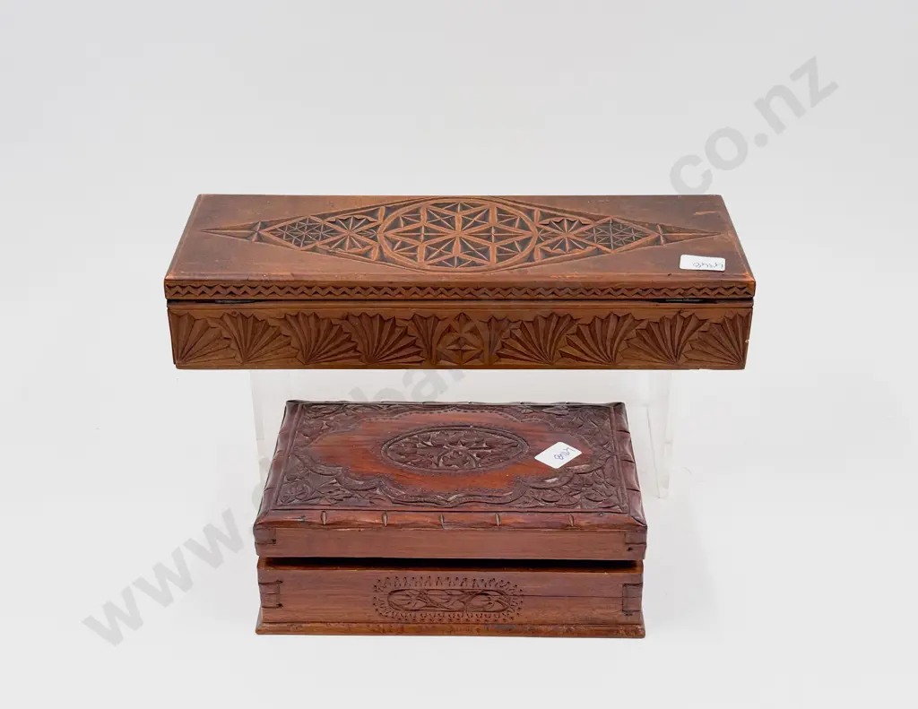 Two Assorted Carved Wooden Jewellery Boxes Image 1++