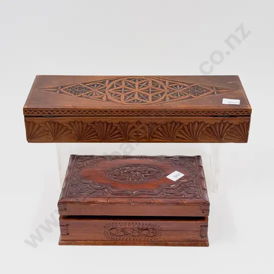 Two Assorted Carved Wooden Jewellery Boxes