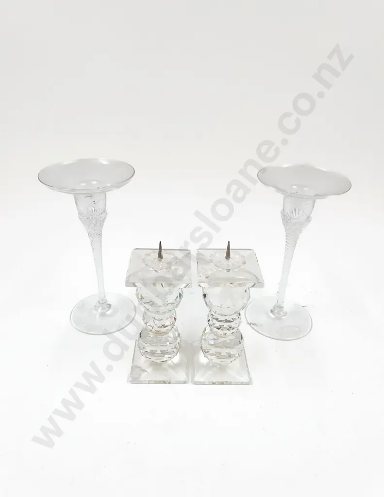 Pair of Swarovski Candle Holders & Two Other Candle Holders Image 1++