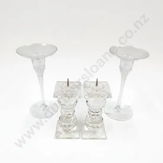 Pair of Swarovski Candle Holders & Two Other Candle Holders