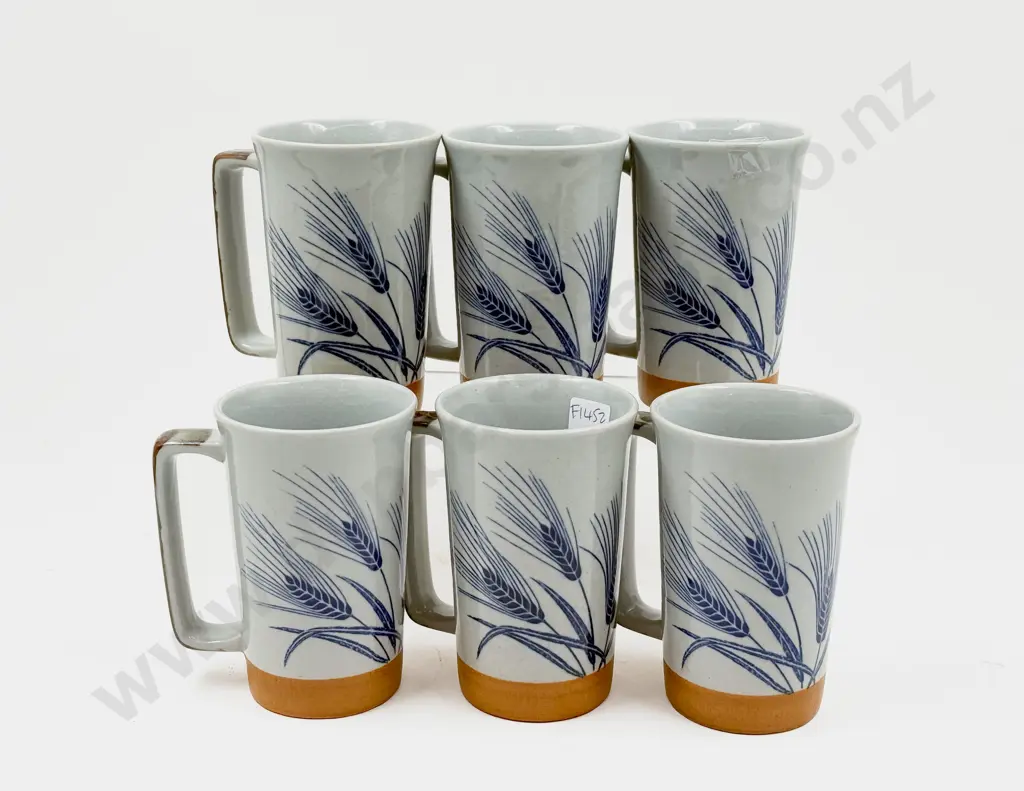 Set of Six Tall Pottery Mugs Image 1++