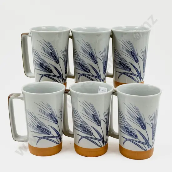 Set of Six Tall Pottery Mugs