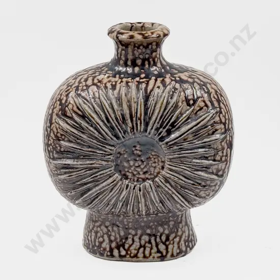 NZ Pottery Salt Glazed Vase with Sunflower Decoration