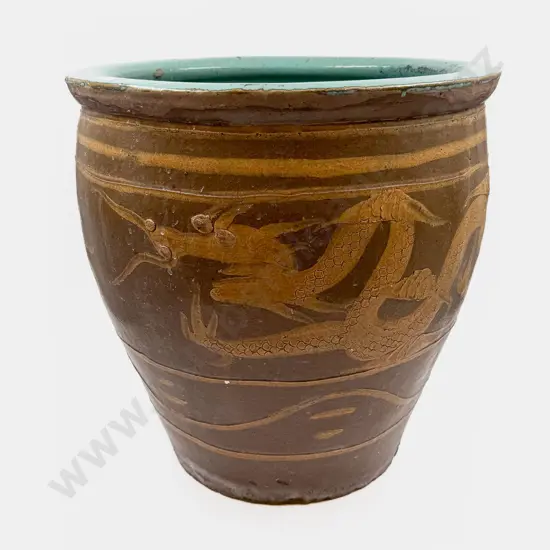 Large Glazed Dragon Decorated Garden Pot