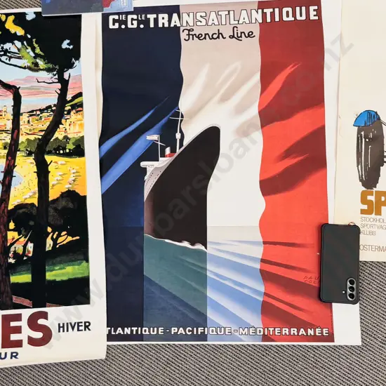 Two Reproduction French Posters on Canvas together with Other